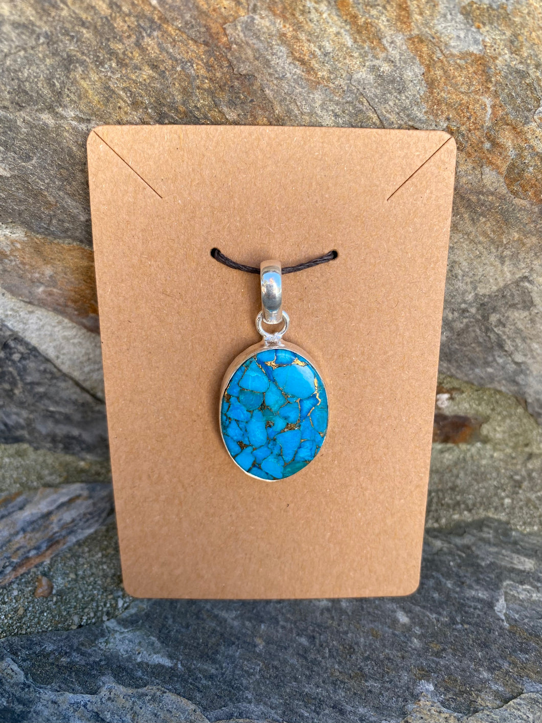 Copper Turquoise Pendant .925 Sterling Silver