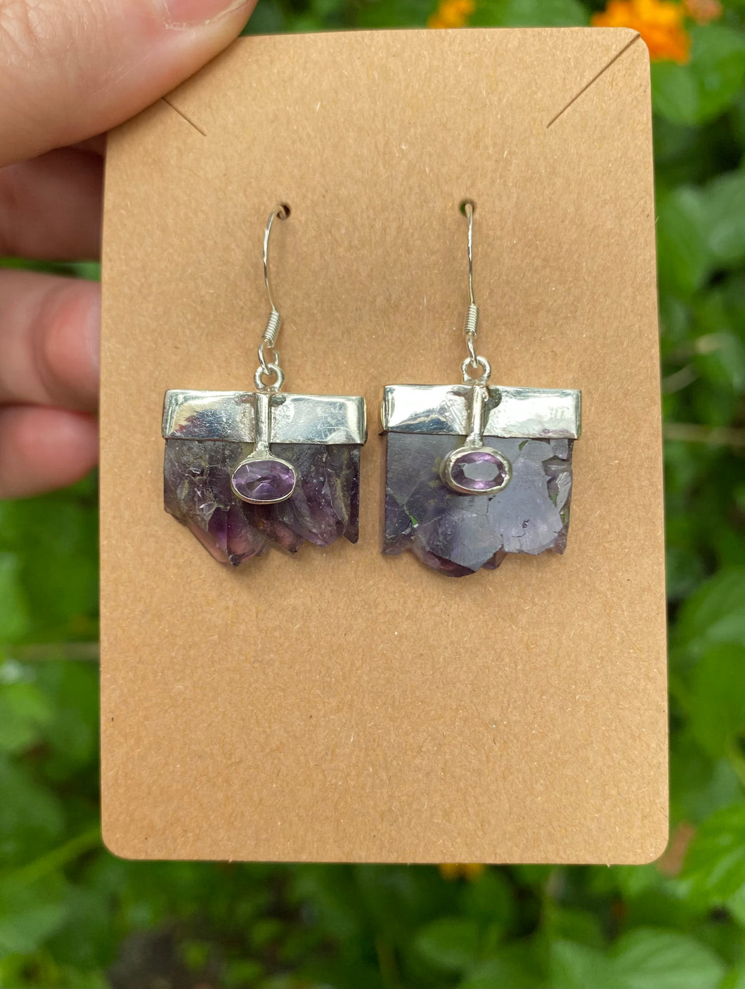 Sterling Silver Raw Amethyst With Faceted Amethyst Earrings