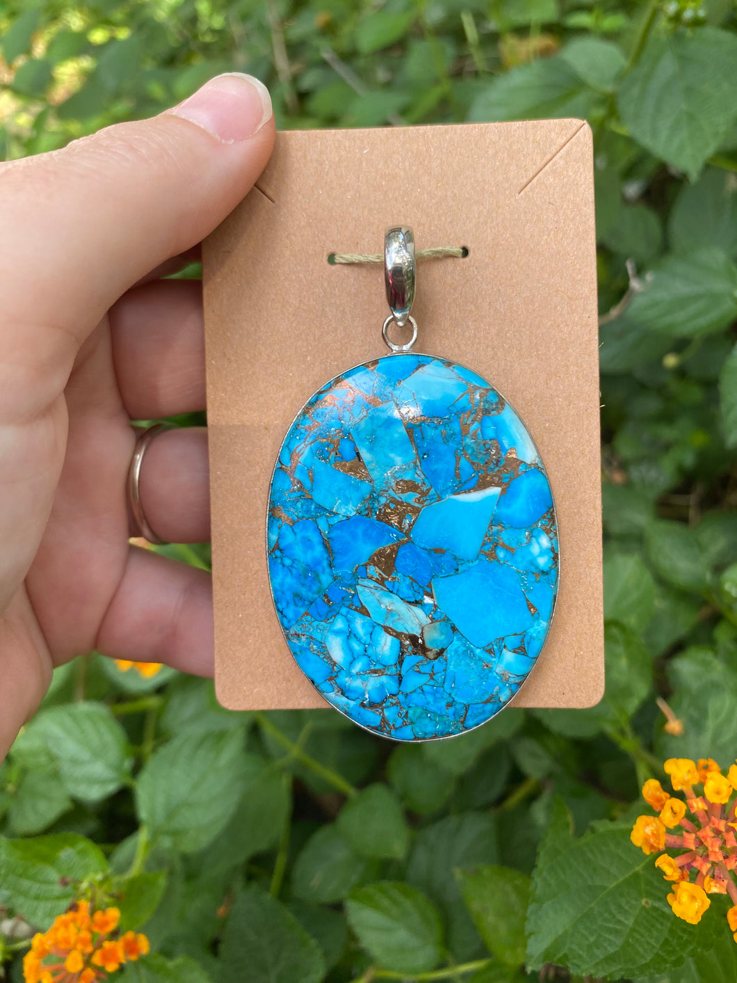 Turquoise With Copper Sterling Silver Pendant