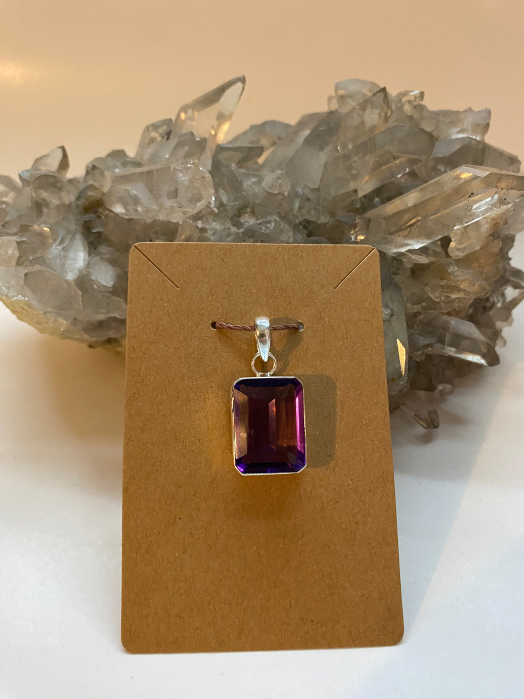 Rectangular African Amethyst Pendant .925 Sterling Silver