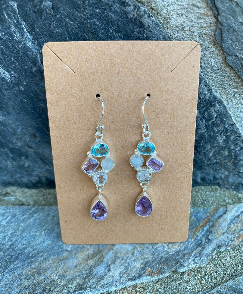 Multi Gemstone Earrings .925 Sterling Silver