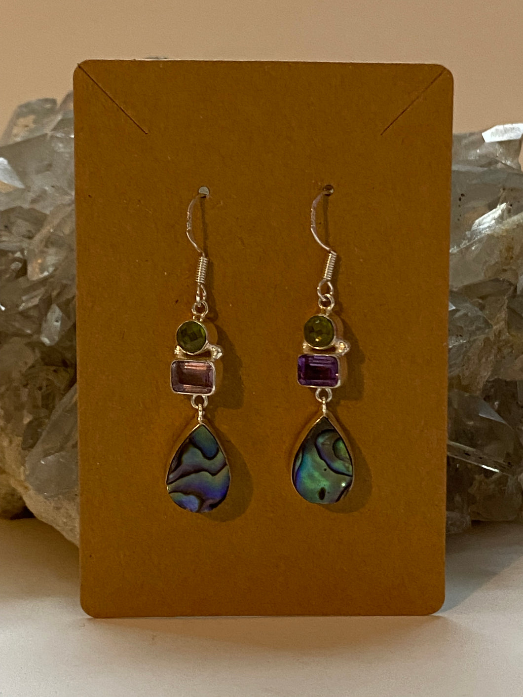 Peridot Amethyst & Abalone Shell Earrings .925 Sterling Silver