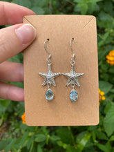 Load image into Gallery viewer, Sterling Silver Starfish With Faceted Aquamarine Earrings
