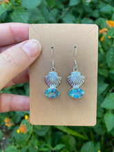 Load image into Gallery viewer, Sterling Silver Seashell &amp; Faceted Blue Topaz Earrings
