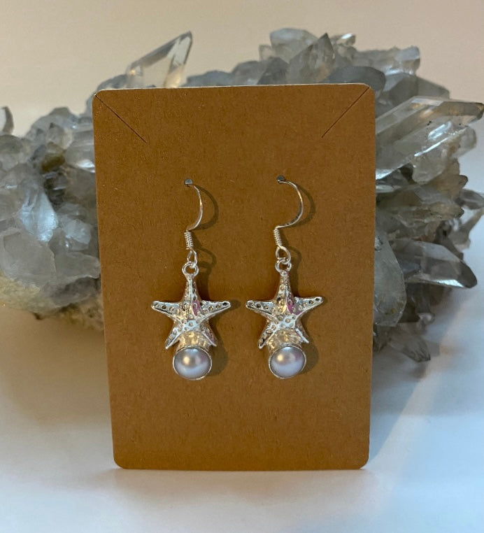 Starfish With Freshwater Pearl Earrings .925 Sterling Silver