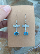 Load image into Gallery viewer, Dragonfly With Faceted Blue Topaz .925 Sterling Silver Earrings
