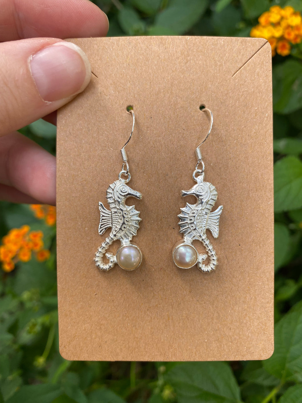 Sterling Silver Seahorse With Freshwater Peal Earrings