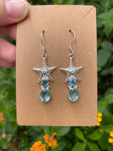 Load image into Gallery viewer, Sterling Silver Starfish With Blue Topaz Earrings
