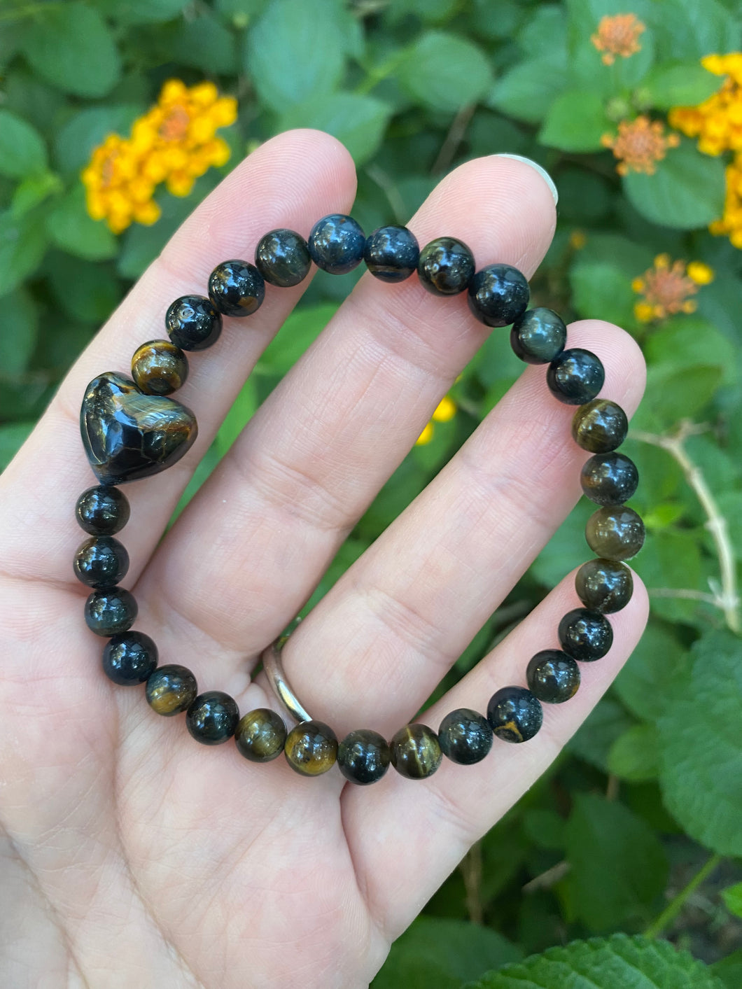 Tiger Eye Beaded Bracelet With Pietersite Heart