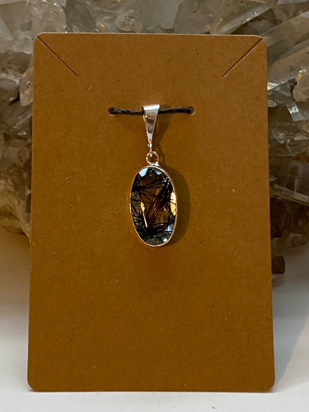 Black Rutilated Quartz .925 Sterling Silver Pendant