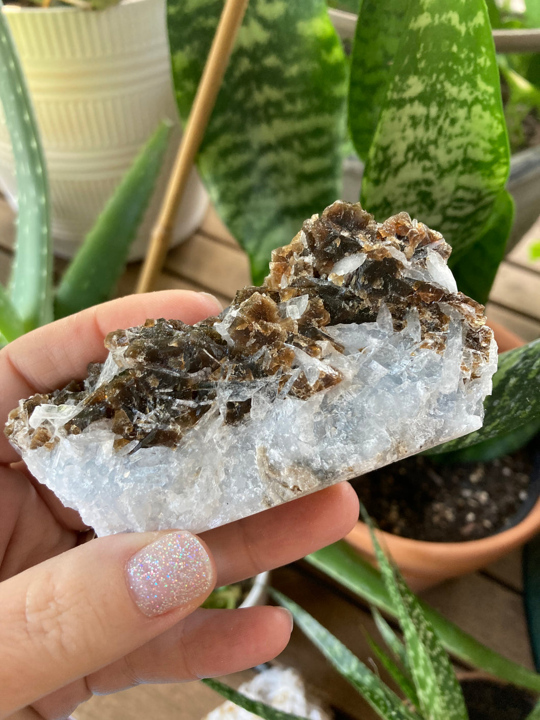 Root Beer Clear Capped Fluorite On Aquamarine