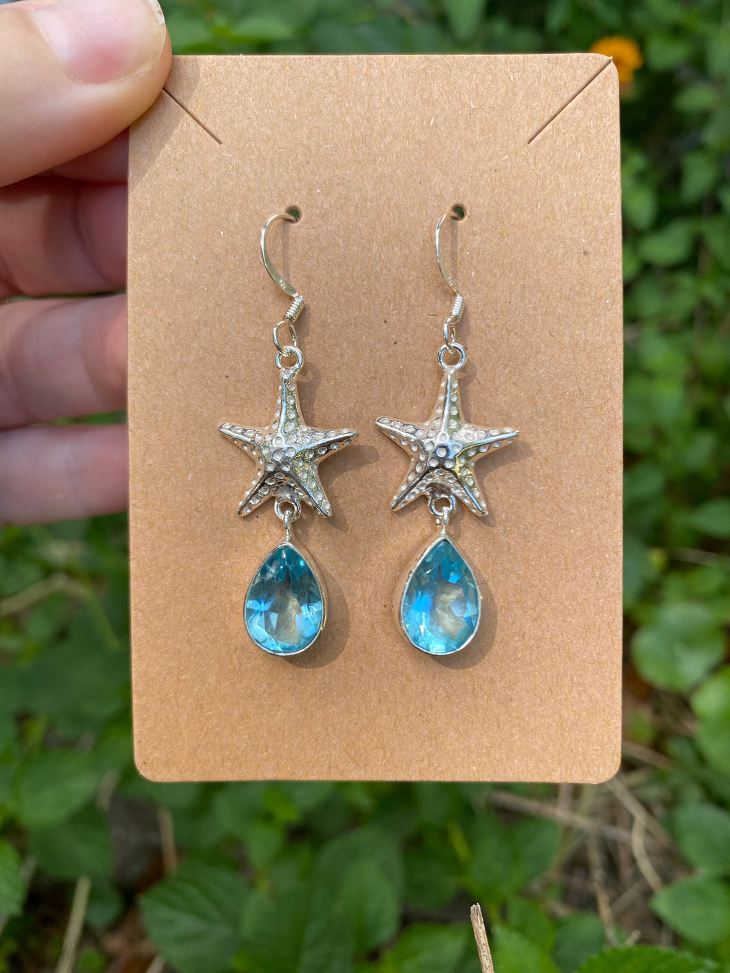 Sterling Silver Blue Topaz With Starfish Earrings