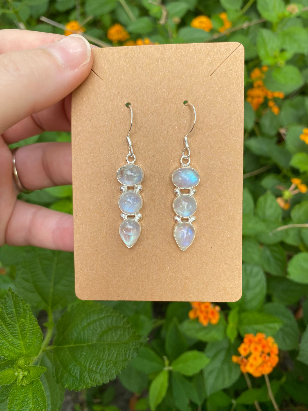 Sterling Silver Rainbow Moonstone Earrings