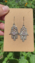 Load and play video in Gallery viewer, Sterling Silver Rose Quartz Hamsa Earrings
