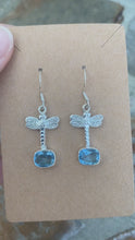 Load and play video in Gallery viewer, Dragonfly With Faceted Blue Topaz .925 Sterling Silver Earrings
