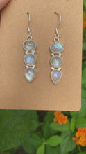 Load and play video in Gallery viewer, Sterling Silver Rainbow Moonstone Earrings
