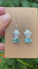 Load and play video in Gallery viewer, Sterling Silver Seashell &amp; Faceted Blue Topaz Earrings
