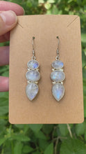 Load and play video in Gallery viewer, Sterling Silver Rainbow Moonstone Earrings
