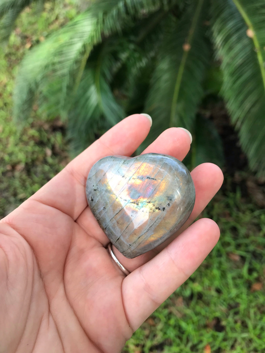 Labradorite Heart Pink Flash