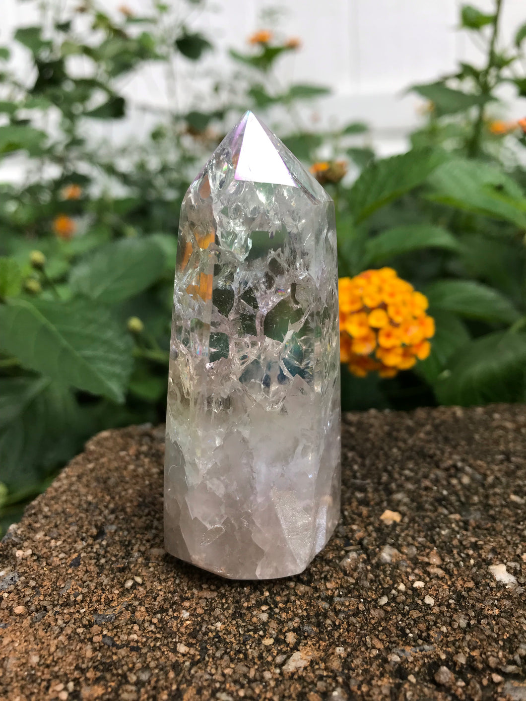 Aura Crackle Quartz Crystal Point