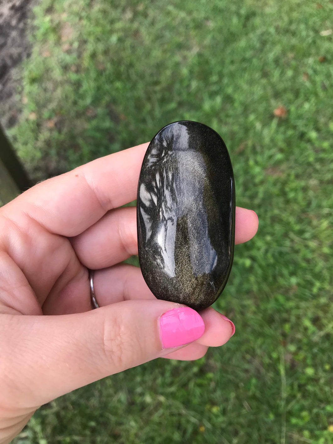 Golden Obsidian Palm Stone